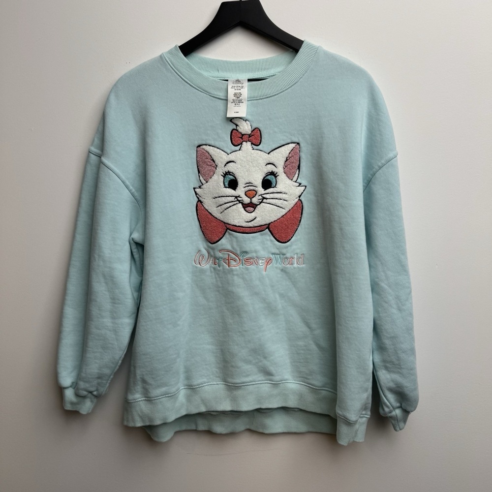 Disney Light Blue Marie Cat Embroidered Sweater